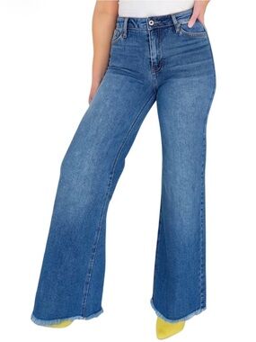 BCBGeneration High Rise Wide Leg Frayed Hem Jeans Size 0/24 Medium Wash